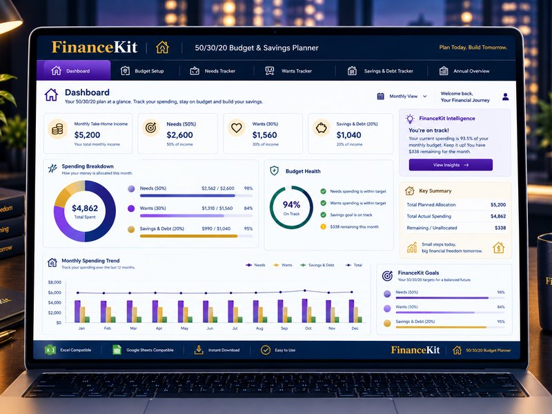 50/30/20 Budget Planner dashboard mockup