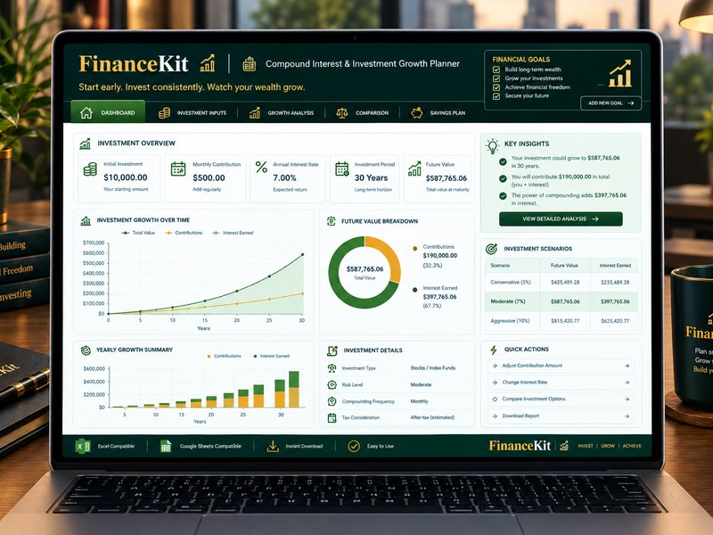 Compound Interest & Investment Growth Planner dashboard mockup