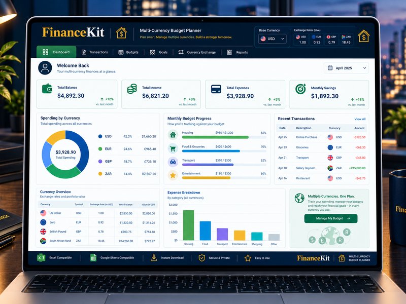 Multi-Currency Budget Planner dashboard mockup