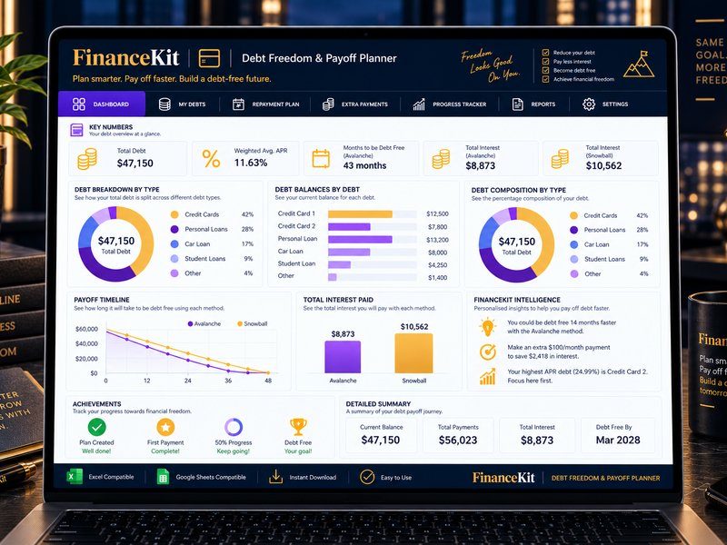 Debt Freedom & Payoff Planner dashboard mockup