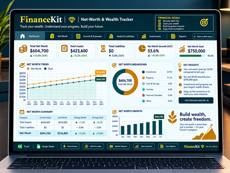 Net Worth & Wealth Tracker dashboard mockup