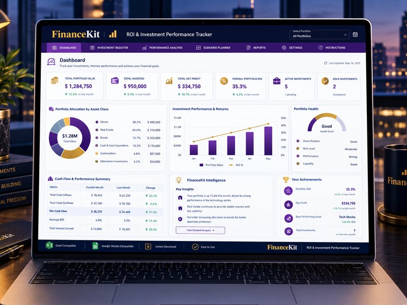 ROI & Investment Performance Tracker dashboard mockup
