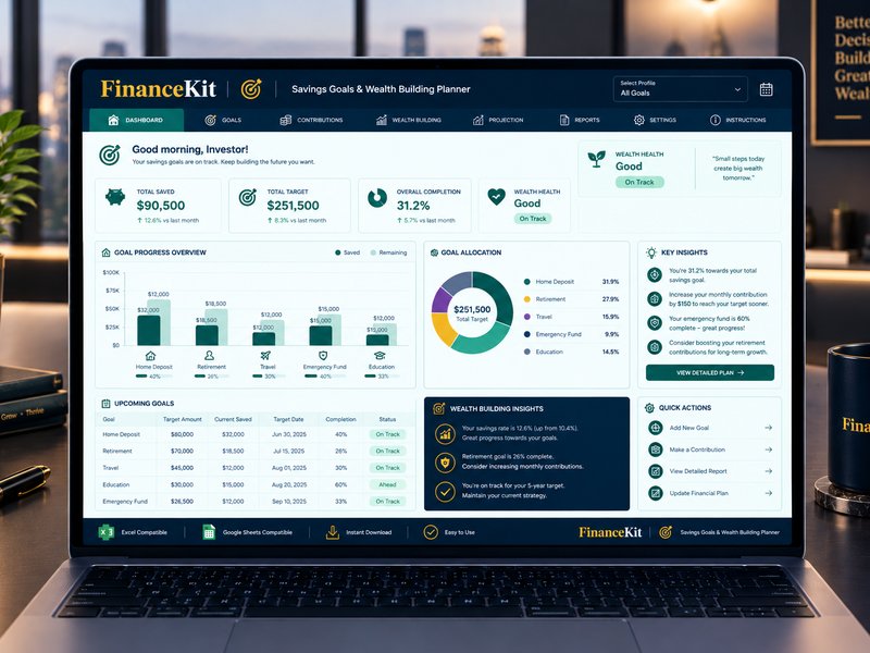 Savings Goals & Wealth Building Planner dashboard mockup